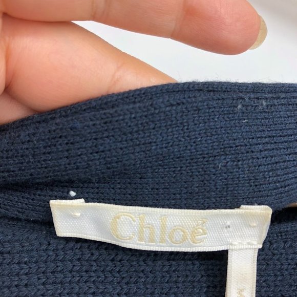 Chloe Fringe Poncho in Night Blue Cotton Wool Blend Drape Sweater Navy S - Picture 5 of 9